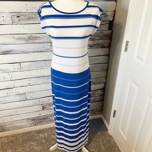 Ashley Stewart Blue and White Striped Maxi Dress Size 12